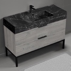 Modern Bathroom Vanity, 48 inch, Black Marble Style Sink, Free Standing